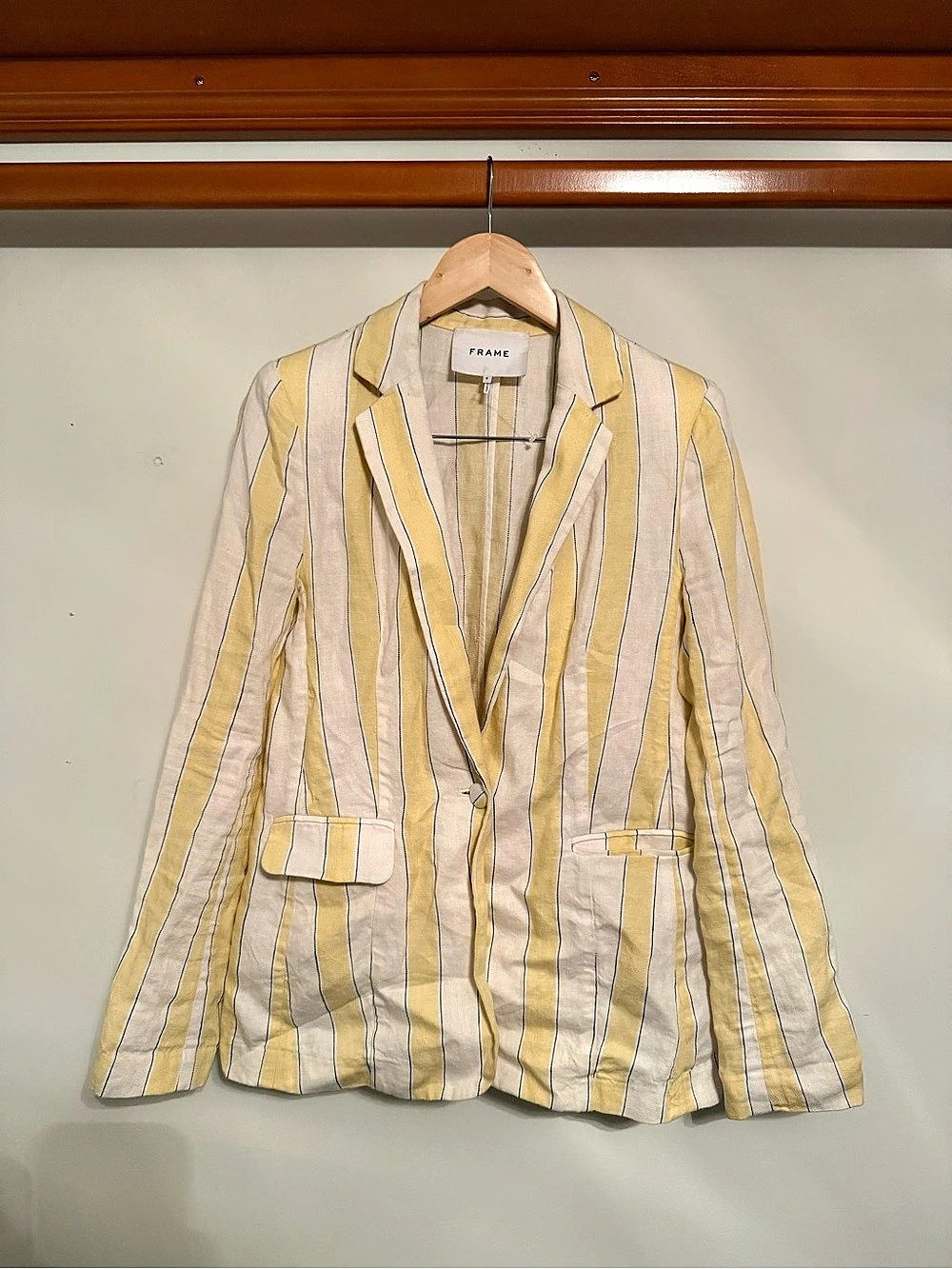 FRAME Linen Striped Blazer Yellow & Cream Size 6